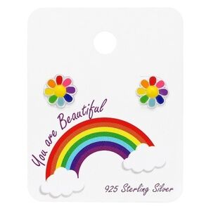 Sterling Silver Rainbow Stud Earrings on Gift Card